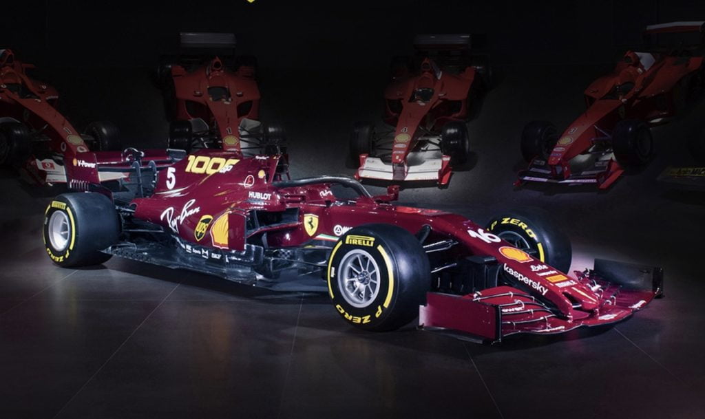 ferrari unveils burgundy livery for its 1000th f1 gp at mugello