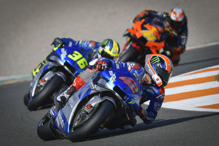 Joan Mir scores his maiden win in the European MotoGP in a Suzuki 1-2 win