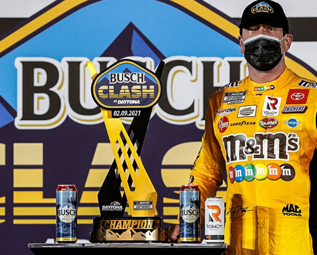 kyle busch wins the busch clash in daytona after taking a late lead