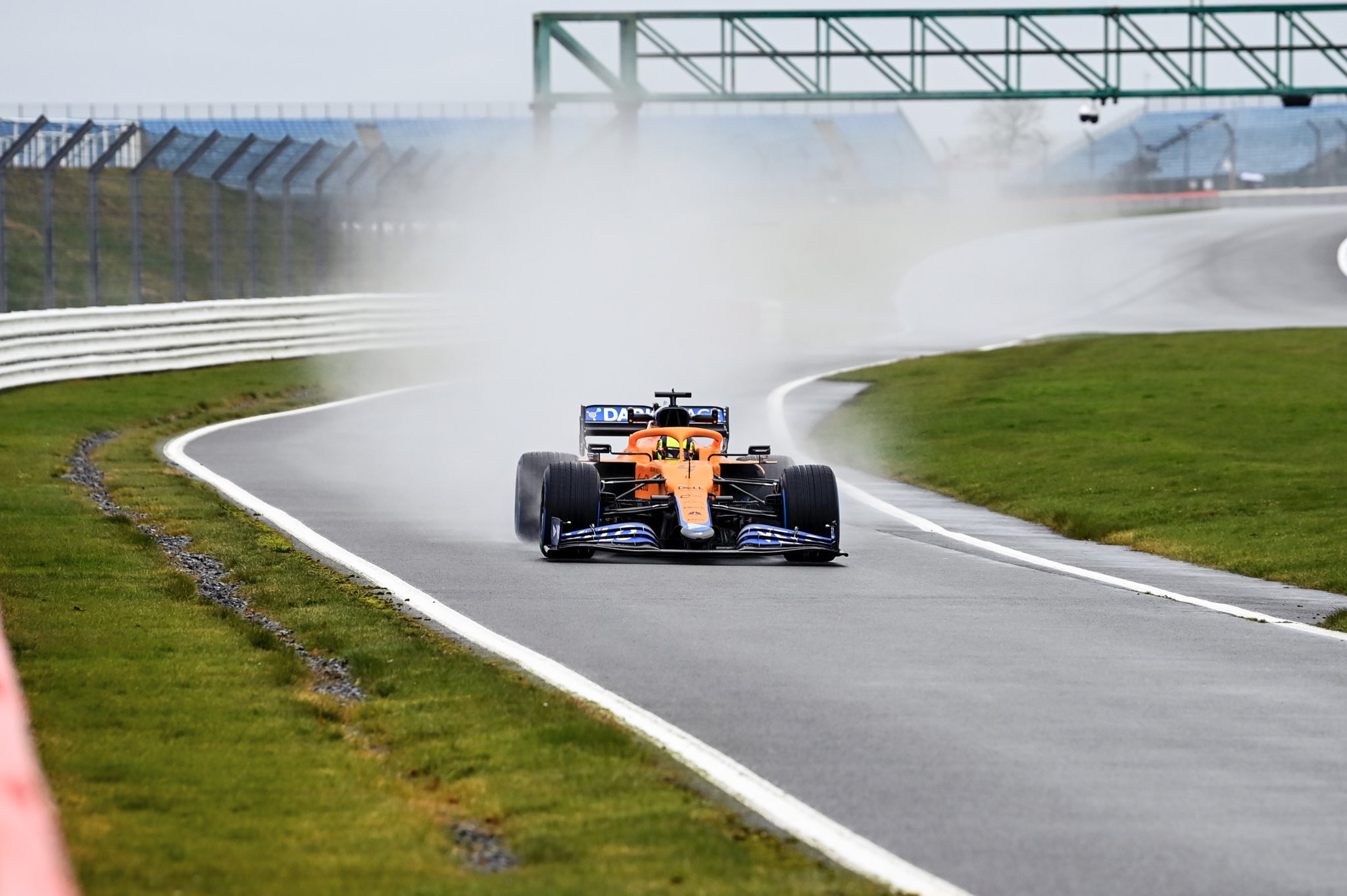 Lando Norris takes the new Mclaren MCL35M around the Silverstone track