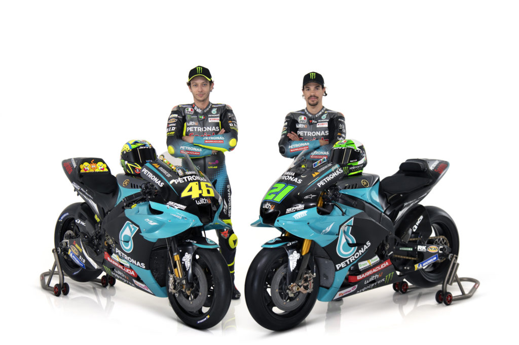 petronas srt launches their 2021 motogp bikes with rossi and morbidelli