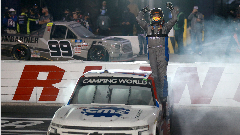 sheldon creed wins in darlington after avoiding a major crash