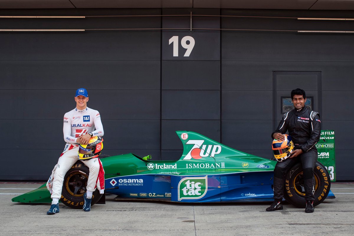 Mick Schumacher gives his dad's Jordan 191 a ride at Silverstone