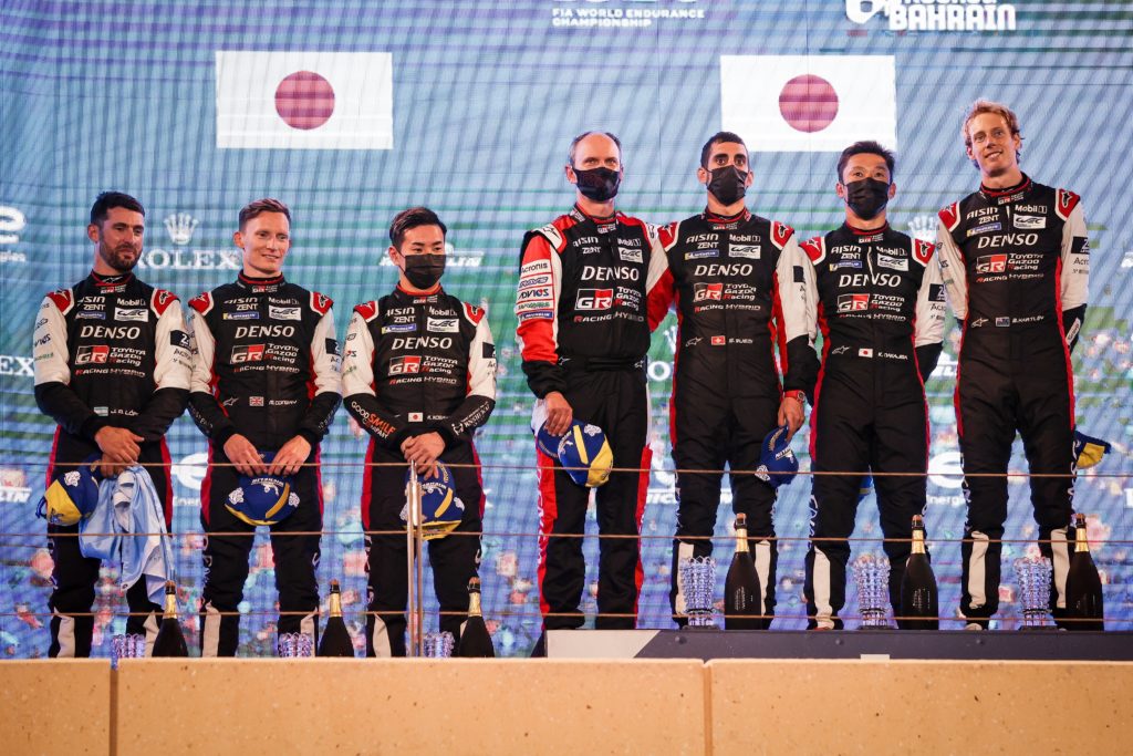 toyota #8 wins 8 hours of bahrain as sister car #7 wins 2021 championship title