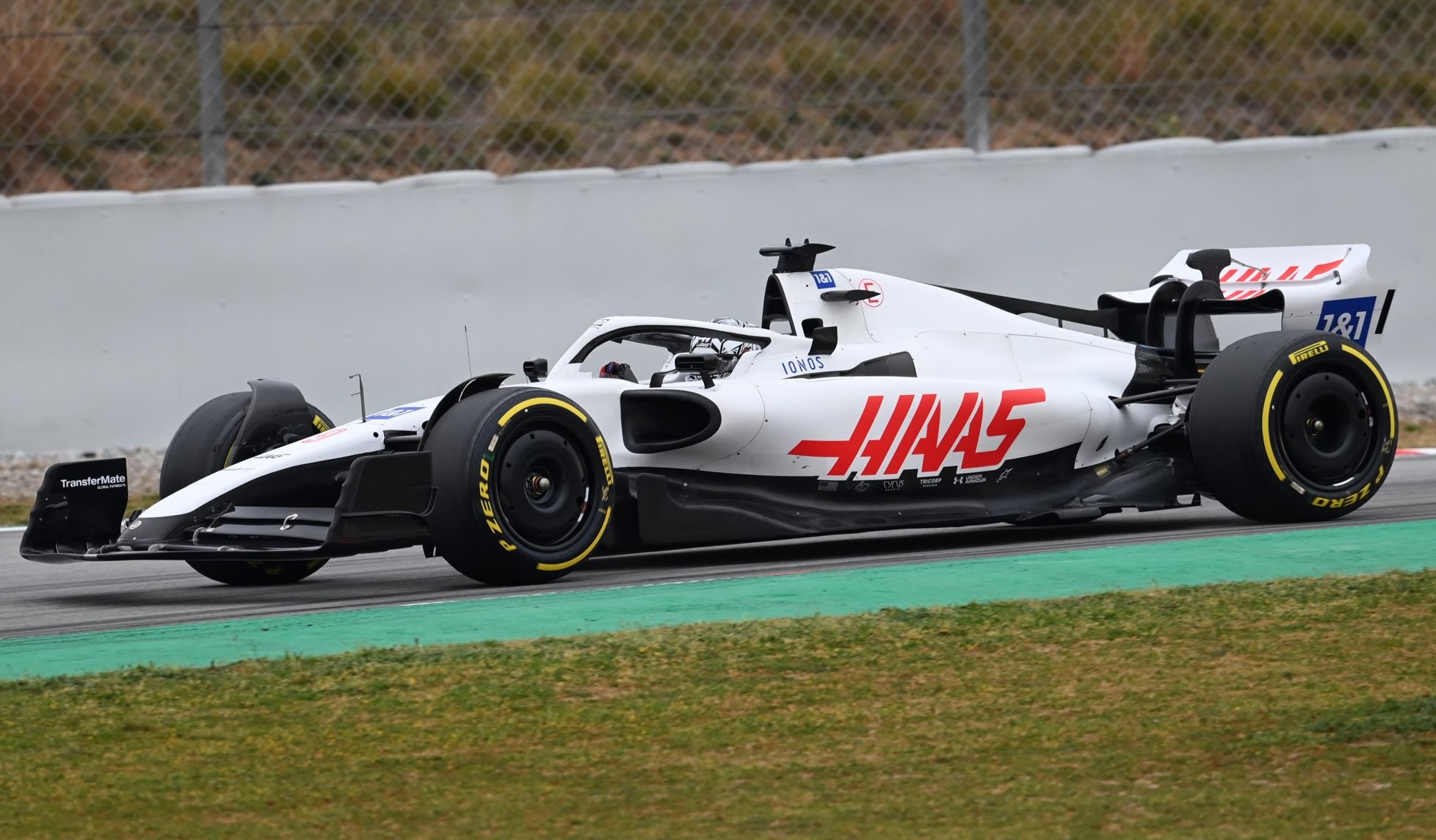 Haas run their cars with an all white livery after dropping Russian sponsor
