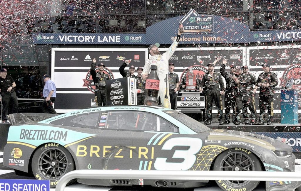 austin dillon wins delayed daytona cup race taking the final spot in the playoffs