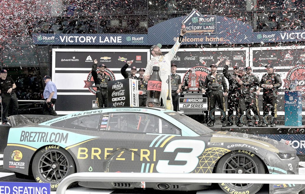 Austin Dillon wins delayed Daytona Cup race taking the final spot in the playoffs