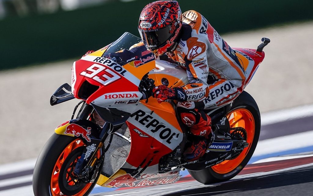 marquez rides honda motogp bike in misano