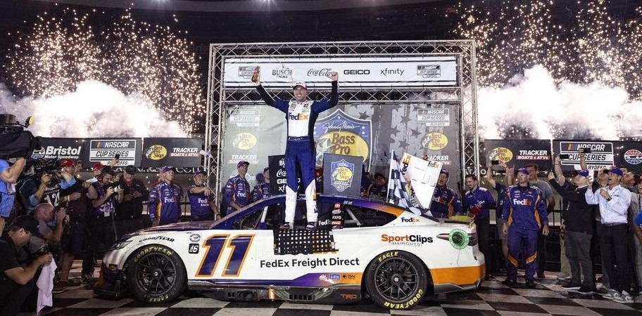 Denny Hamlin pips Larson to win Bristol Playoffs