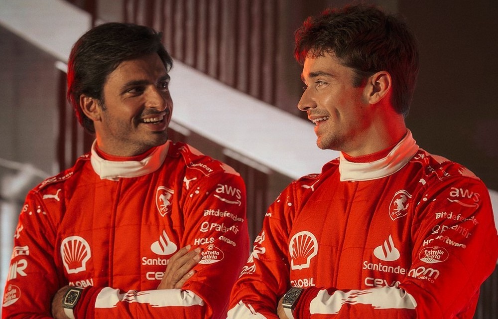 Leclerc and Sainz,Las Vegas Grand Prix,Ferrari suits