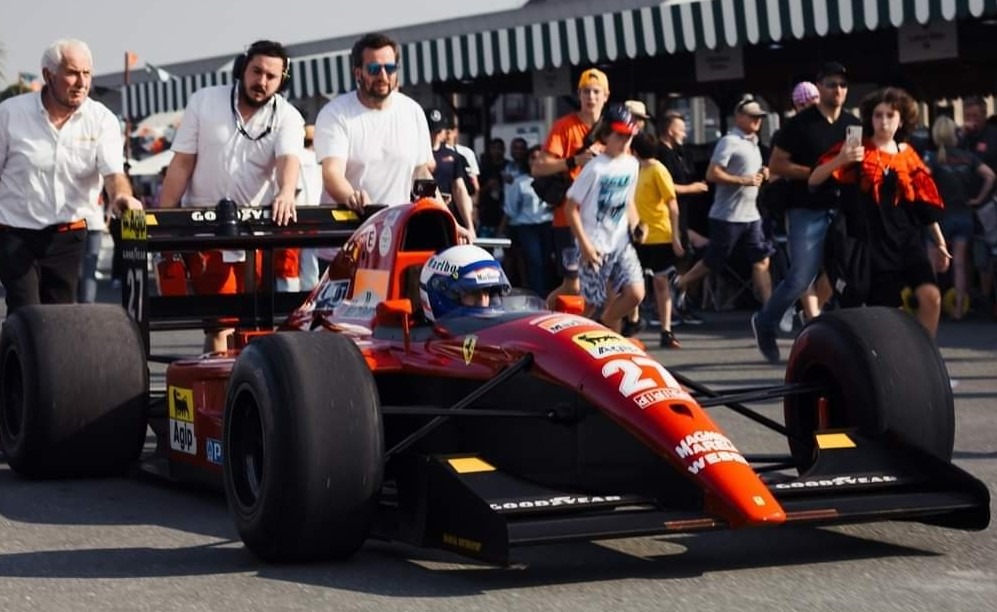 Alain Prost takes the wheel of his 1991 Ferrari 643